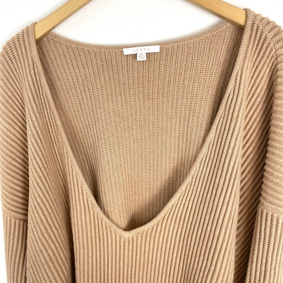 Lunya Cozy Cotton Silk Reversible Ribbed Pullover Sweater In Tranquil Tan XL New - Picture 10 of 16